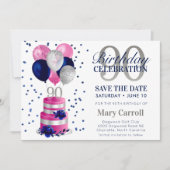 90ste verjaardag roze taart opslaan de datum uitno kaart (Voorkant)