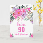 90ste verjaardag roze watercolor bloemkaart kaart (Gele Bloem)