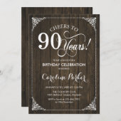 90ste verjaardag - Rustiek hout Kaart (Voorkant / Achterkant)