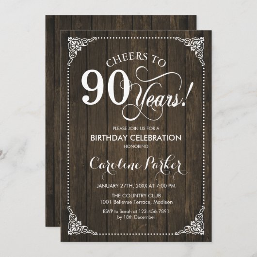 90ste verjaardag - Rustiek hout Kaart (Voorkant / Achterkant)