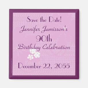 90ste verjaardag Save the Date Pink Floral Magnet