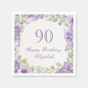 90ste verjaardag Servetten Elegante Paarse Bloemen