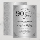 90ste verjaardag - Silver Damask Kaart (Voorkant / Achterkant)