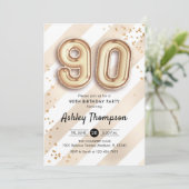 90ste verjaardag - Strepen Gouden Ballonnen Kaart (Staand voorkant)