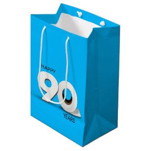 90ste verjaardag toiletpapierrol op neonblauw medium cadeauzakje