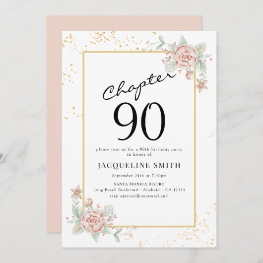 90ste verjaardag van Elegant Floral Kaart (Voorkant / Achterkant)