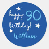 90ste verjaardag Verpersoonlijkte blauwe stickers (Voorkant)