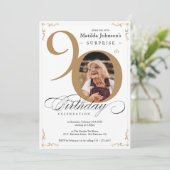 90ste verjaardag verrassingsgoud witte Elegante Fo Kaart (Staand voorkant)