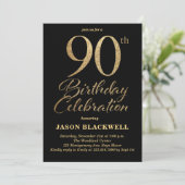 90ste verjaardag viering zwart & goud kaart (Staand voorkant)