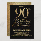 90ste verjaardag viering zwart & goud kaart (Voorkant / Achterkant)