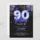 90ste Verjaardag voor Hem Blauw Vuurwerk Folie Bal Kaart (Voorkant)