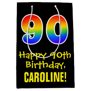 90ste verjaardag: vun, vet, kleurrijk, regenboog " medium cadeauzakje