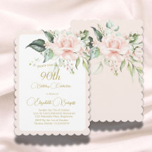 90ste Verjaardag Waterverf Roze Bloemen Elegant