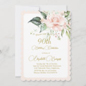 90ste Verjaardag Waterverf Roze Bloemen Elegant Kaart (Voorkant)