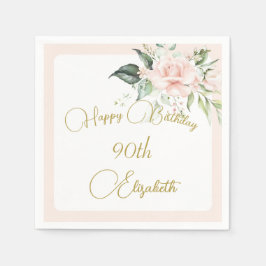90ste Verjaardag Waterverf Roze Bloemen Elegant Servet