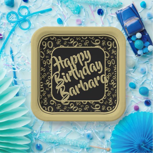 90ste verjaardag Willekeurig Getal Patroon Zwart G Papieren Bordje (Feest)