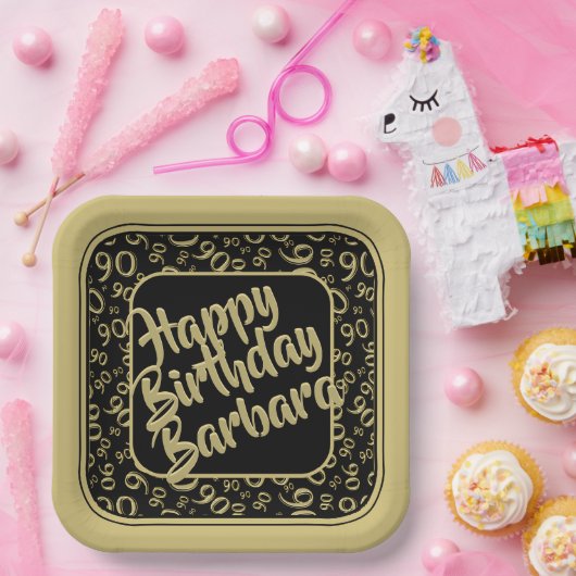 90ste verjaardag Willekeurig Getal Patroon Zwart G Papieren Bordje (Feest)