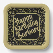 90ste verjaardag Willekeurig Getal Patroon Zwart G Papieren Bordje (Voorkant)