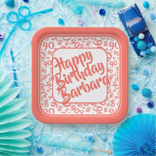 90ste verjaardag Willekeurig nummer Patroon Koraal Papieren Bordje (Feest)
