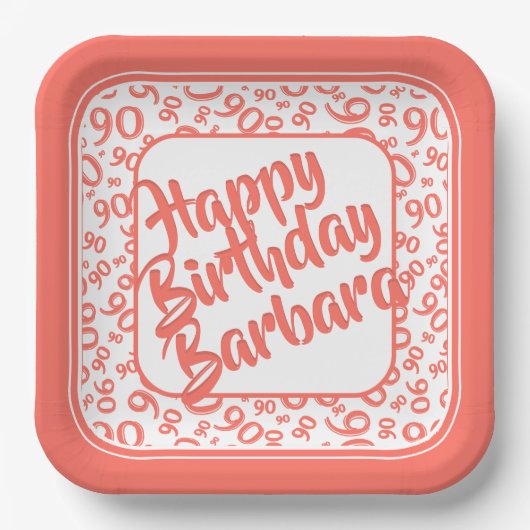 90ste verjaardag Willekeurig nummer Patroon Koraal Papieren Bordje (Voorkant)