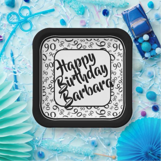 90ste verjaardag Willekeurig nummer Patroon Zwart Papieren Bordje (Feest)