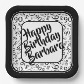 90ste verjaardag Willekeurig nummer Patroon Zwart  Papieren Bordje (Voorkant)