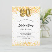 90ste verjaardag wit goud glitters elegant kaart (Staand voorkant)