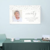 90ste verjaardag Witte Zilveren Confetti Foto Spandoek (Beurs)