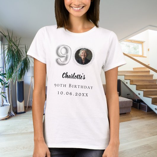 90ste verjaardag zilveren foto t-shirt