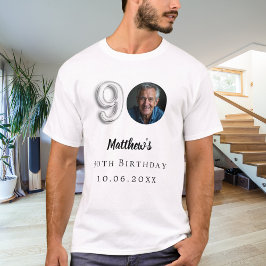 90ste verjaardag zilveren foto t-shirt