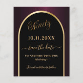 90ste verjaardag zwart bordeauxrood budget save th flyer (Voorkant)