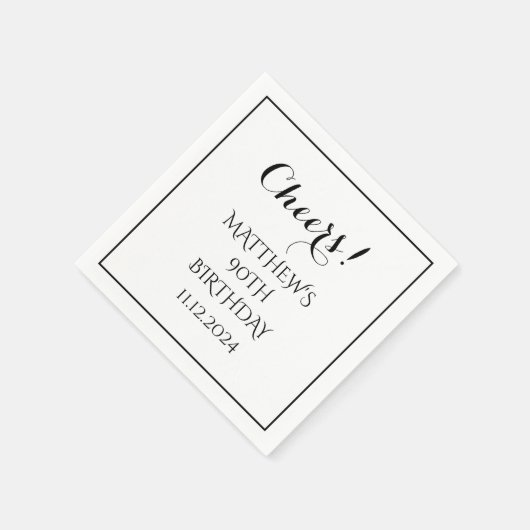 90ste verjaardag zwart elegant script modern gejui servet (Hoek)