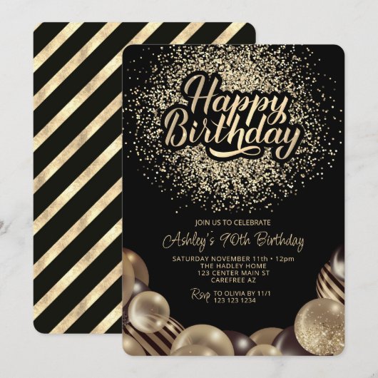 90ste verjaardag Zwart en Goud Kaart (Voorkant / Achterkant)