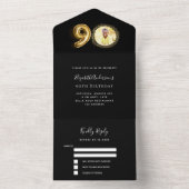 90ste verjaardag zwart goud foto RSVP All In One Uitnodiging (Binnen)