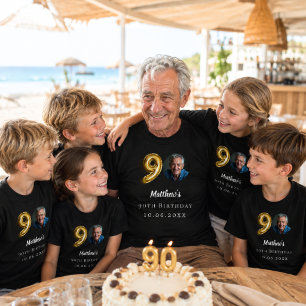 90ste verjaardag zwart goud foto t-shirt
