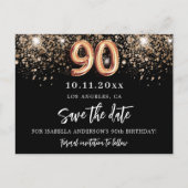 90ste verjaardag zwart goud glitters save the date aankondigingskaart (Voorkant)