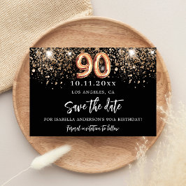 90ste verjaardag zwart goud glitters save the date aankondigingskaart
