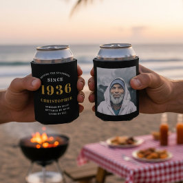 90ste verjaardag Zwart Goud Met Foto Blikjeskoeler