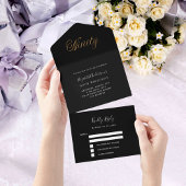 90ste verjaardag zwart goud script RSVP All In One Uitnodiging
