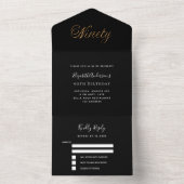 90ste verjaardag zwart goud script RSVP All In One Uitnodiging (Binnen)