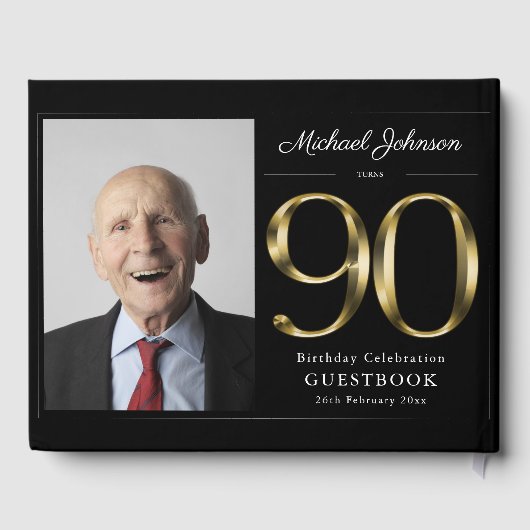 90ste verjaardag zwart goud typografie classy cust gastenboek (Achterkant)