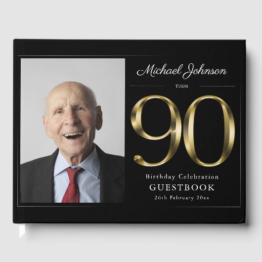 90ste verjaardag zwart goud typografie classy cust gastenboek (Voorkant)