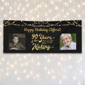 90ste verjaardag Zwart Gouden Slingerlichten Retro Spandoek