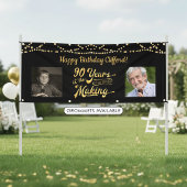 90ste verjaardag Zwart Gouden Slingerlichten Retro Spandoek