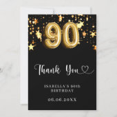 90ste verjaardag zwart gouden sterren bedankkaart (Voorkant)