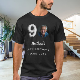 90ste verjaardag zwart zilver foto t-shirt