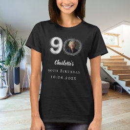 90ste verjaardag zwart zilver foto t-shirt