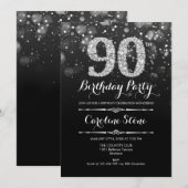 90ste verjaardag - Zwart Zilver Kaart (Voorkant / Achterkant)