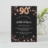 90ste verjaardag zwarte roos gouden sterren luxe kaart (Staand voorkant)