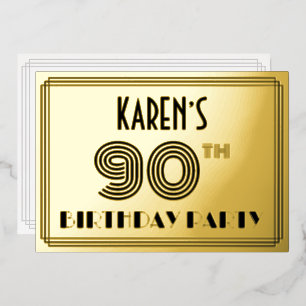 90ste verjaardagsfeest — Art Deco-stijl “90” & naa Folie Uitnodiging